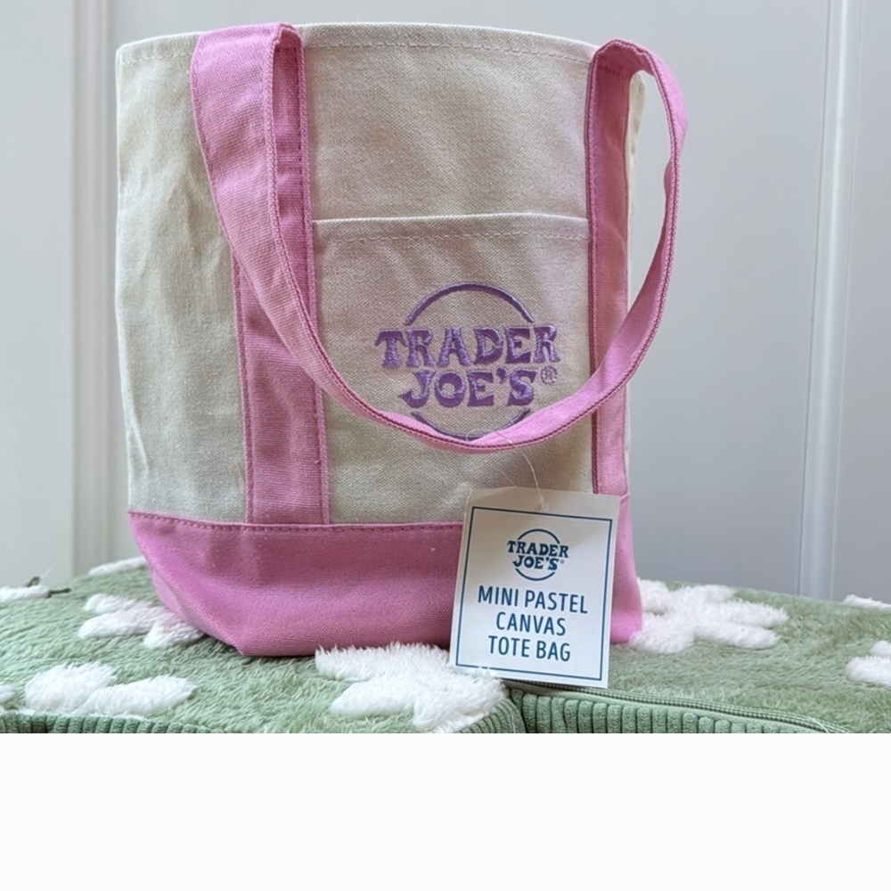 Trader Joe's Pink and Cream Canvas Tote Bag